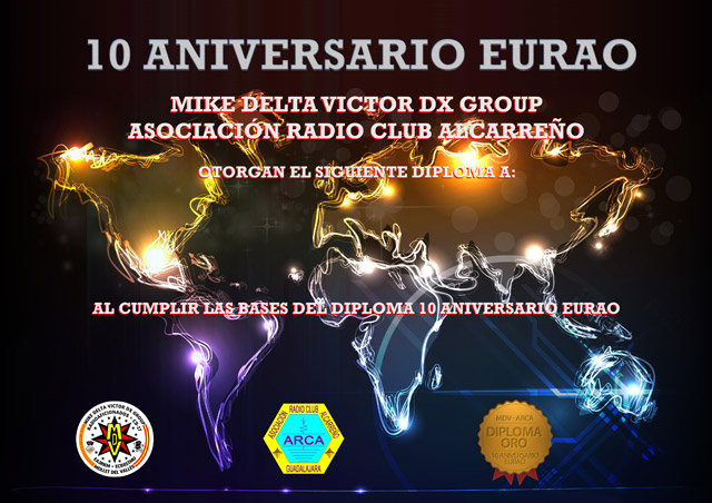 Diploma Oro 10 aniversario EURAO